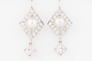 VINTAGE 1.30ct DIAMOND & PEARL EARRINGS 18ct GOLD