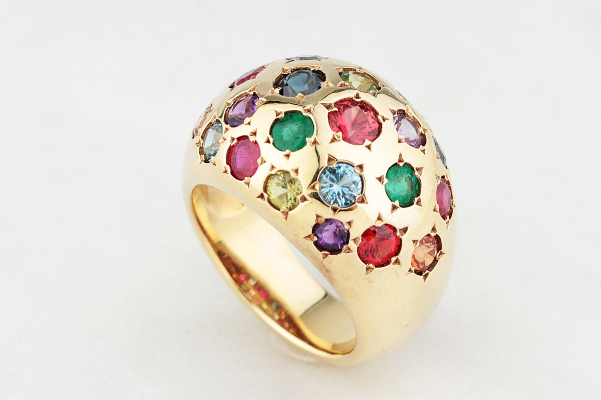 VINTAGE SCATTERED GEM BOMBE RING 18ct GOLD