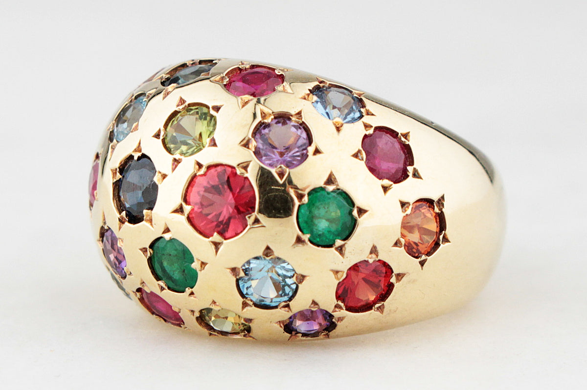 VINTAGE SCATTERED GEM BOMBE RING 18ct GOLD