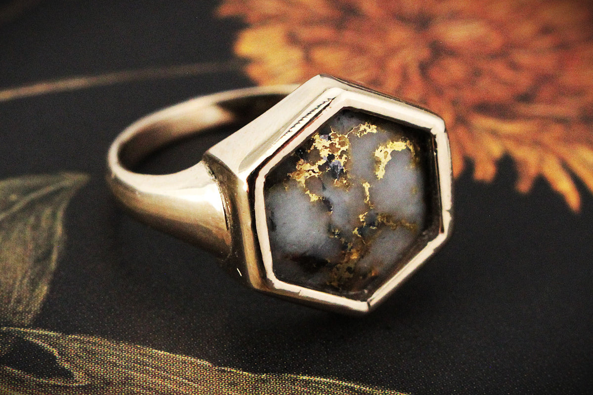 VINTAGE 1970’S GOLD IN QUARTZ RING 9ct GOLD