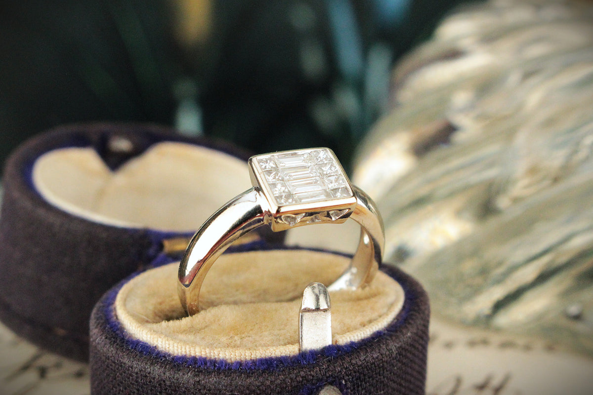 RETRO DIAMOND .50ct CLUSTER RING 18ct WHITE GOLD