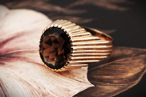 VINTAGE 1973 SMOKY QUARTZ COCKTAIL RING 9ct GOLD