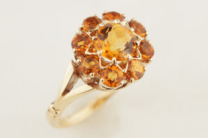 ANTIQUE c1920/30 CITRINE CLUSTER RING 9ct YELLOW GOLD