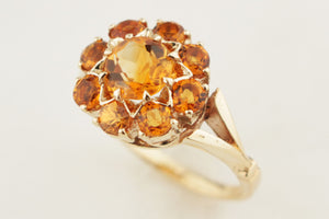 ANTIQUE c1920/30 CITRINE CLUSTER RING 9ct YELLOW GOLD