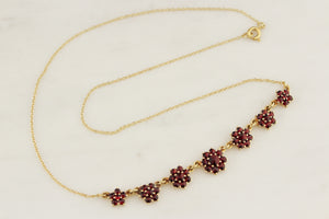 VINTAGE ANTIQUE SYTLE BOHEMIAN GARNET NECKLACE 14ct YELLOW GOLD