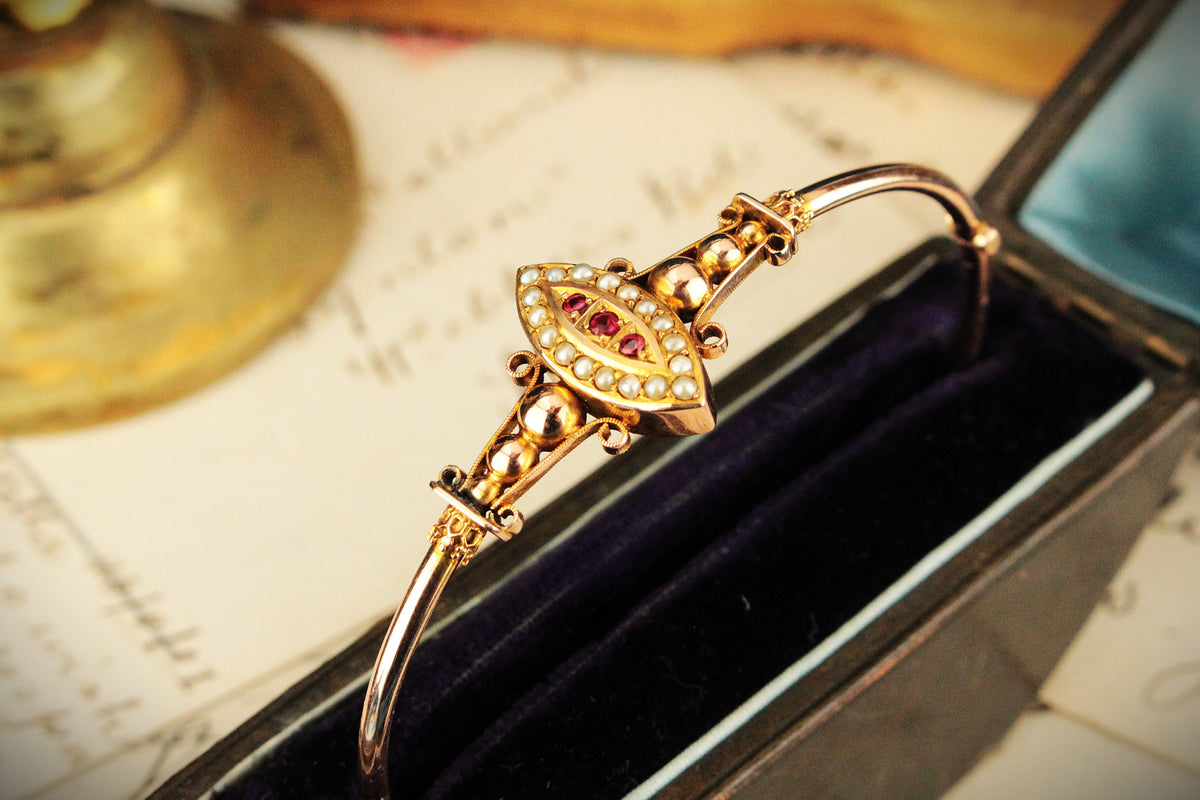ANTIQUE EDWARDIAN c1900 PASTE & SEED PEARL BANGLE 9ct GOLD