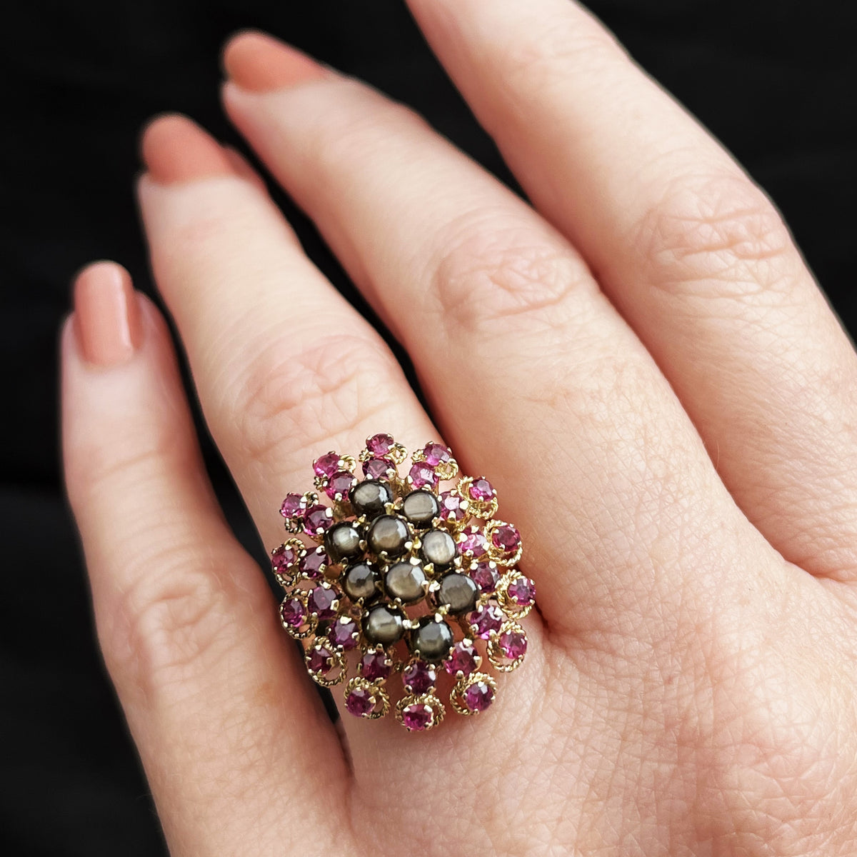 VINTAGE c1940 STAR SAPPHIRE &amp; RUBY RING 14ct GOLD