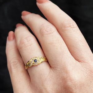 ANTIQUE EDWARDIAN SAPPHIRE & DIAMOND RING 18ct GOLD