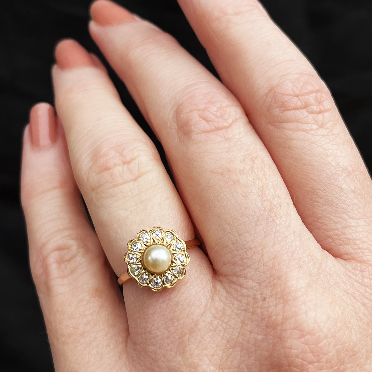 ANTIQUE EDWARDIAN DIAMOND &amp; PEARL RING 18ct GOLD