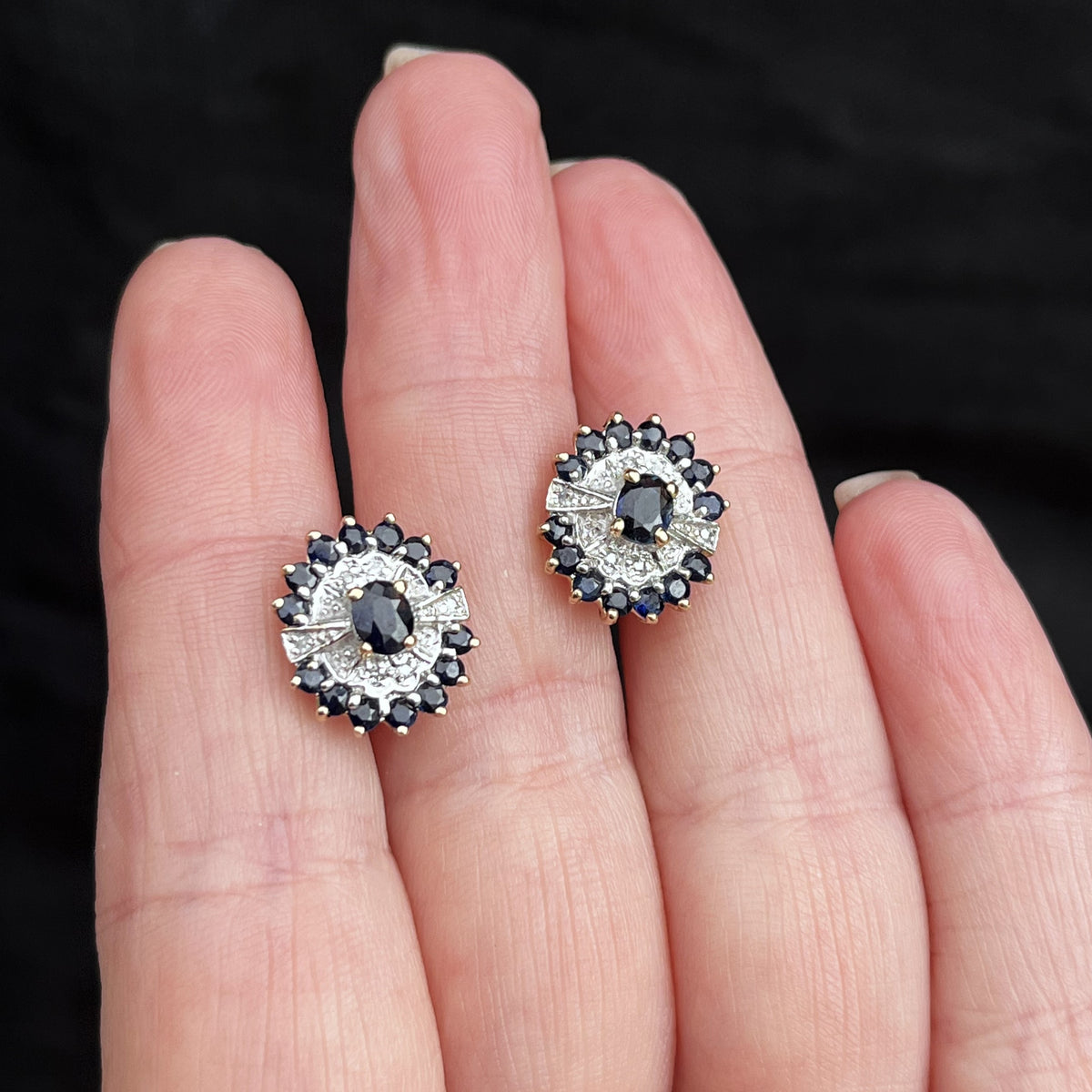 VINTAGE SAPPHIRE &amp; DIAMOND EARRINGS 9ct GOLD
