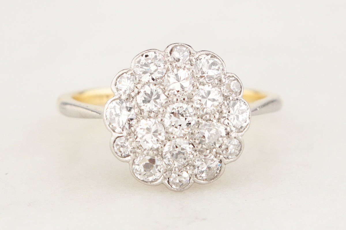 ANTIQUE c1920 1ct DIAMOND CLUSTER RING 18ct GOLD &amp; PLATINUM