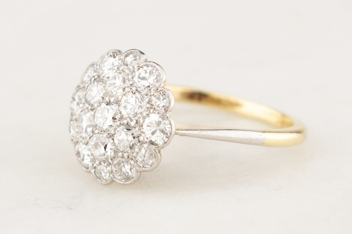 ANTIQUE c1920 1ct DIAMOND CLUSTER RING 18ct GOLD &amp; PLATINUM