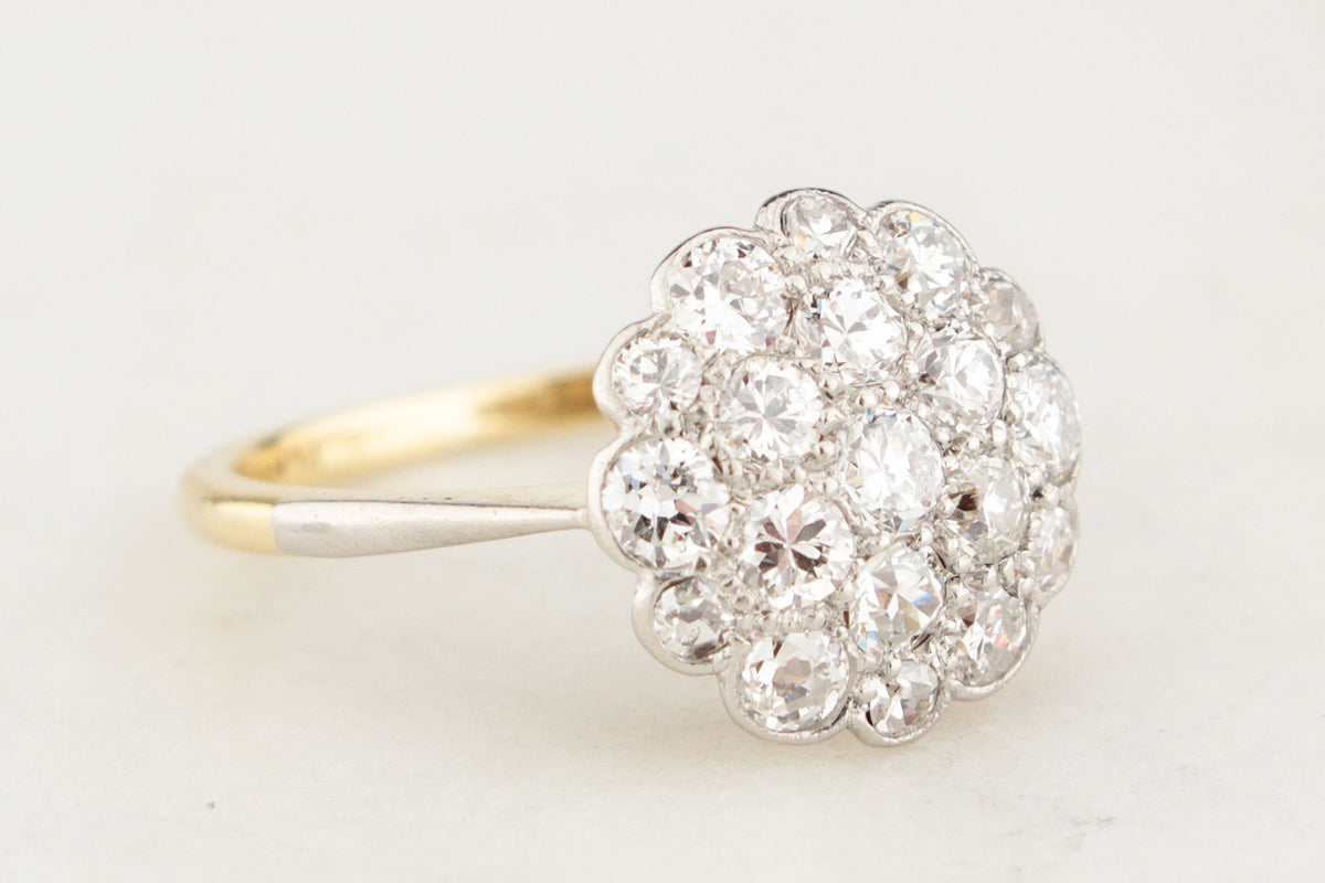 ANTIQUE c1920 1ct DIAMOND CLUSTER RING 18ct GOLD &amp; PLATINUM