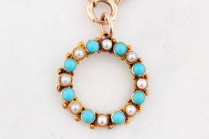 ANTIQUE VICTORIAN TURQUOISE & PEARL PENDANT 18ct GOLD