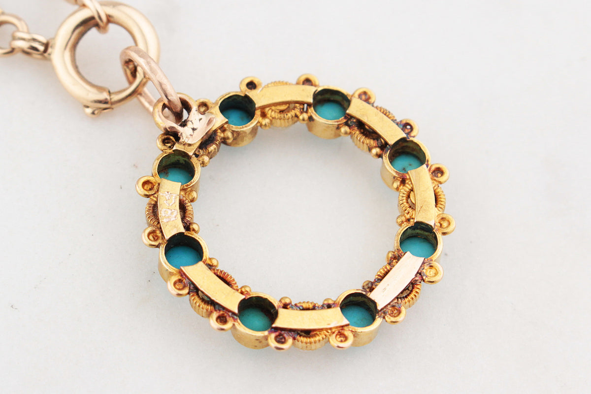 ANTIQUE VICTORIAN TURQUOISE & PEARL PENDANT 18ct GOLD