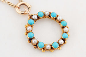 ANTIQUE VICTORIAN TURQUOISE & PEARL PENDANT 18ct GOLD