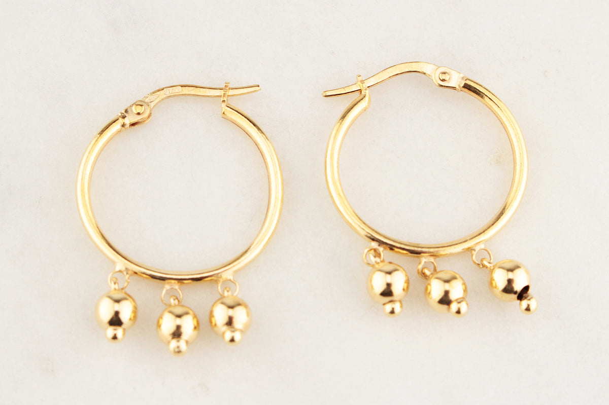 RETRO HOOP &amp; BEAD EARRINGS 9ct GOLD