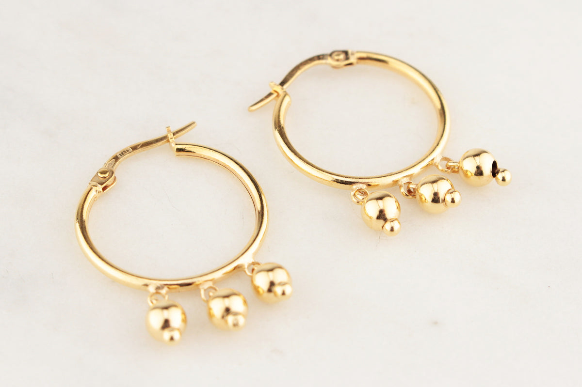 RETRO HOOP &amp; BEAD EARRINGS 9ct GOLD