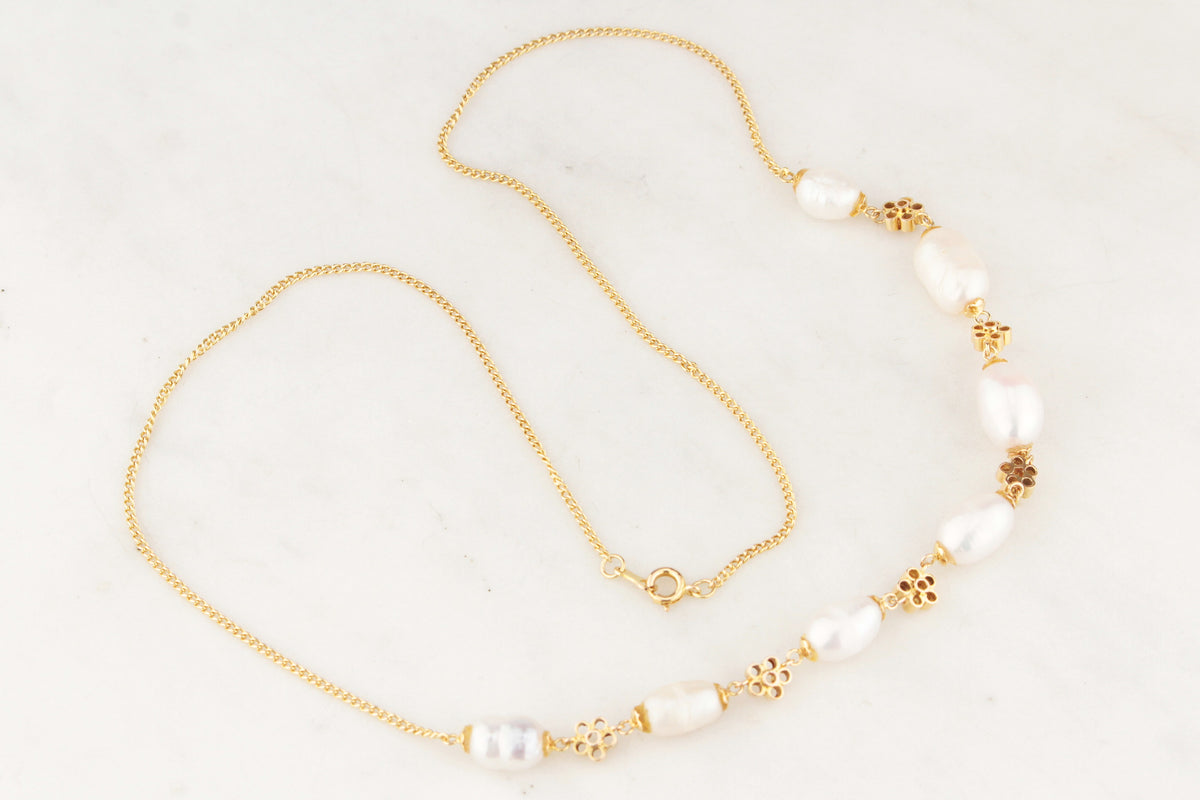 VINTAGE BAROQUE PEARL NECKLACE 14ct GOLD