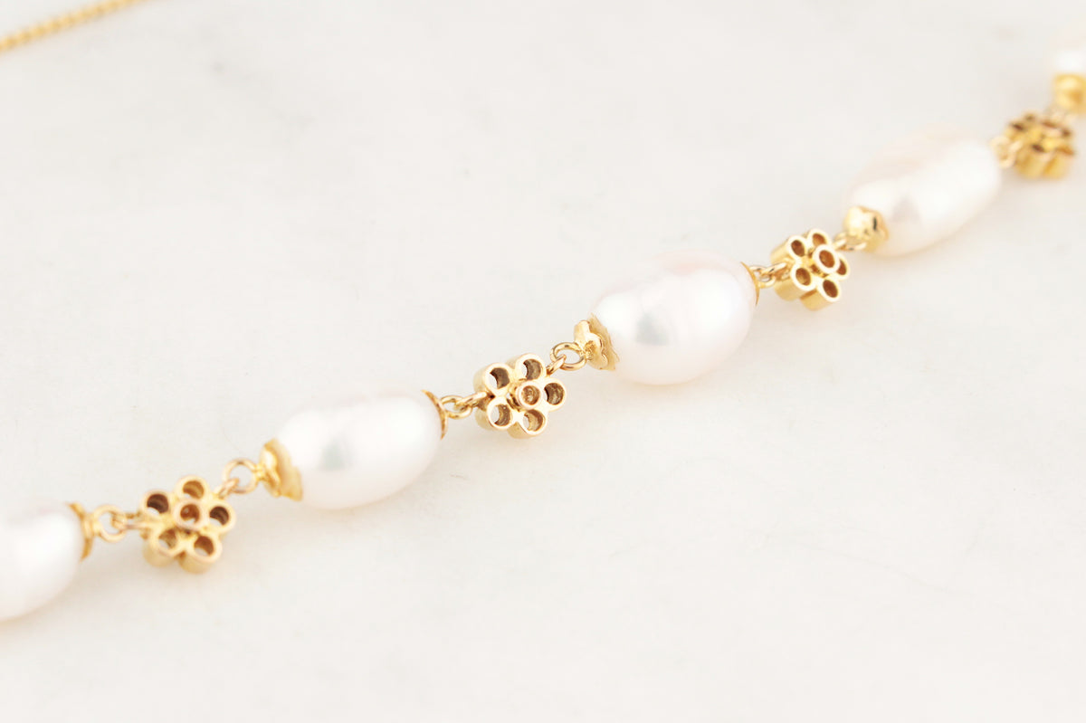 VINTAGE BAROQUE PEARL NECKLACE 14ct GOLD