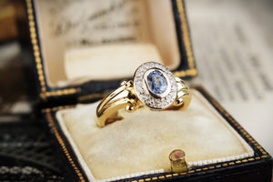 VINTAGE ESTATE c1980 CEYLON SAPPHIRE & DIAMOND CLUSTER RING 18ct YELLOW GOLD