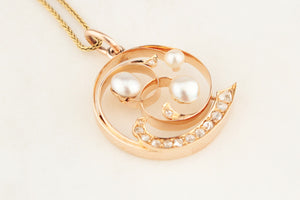 ANTIQUE ART NOUVEAU DIAMOND & PEARL PENDANT 10ct ROSE GOLD