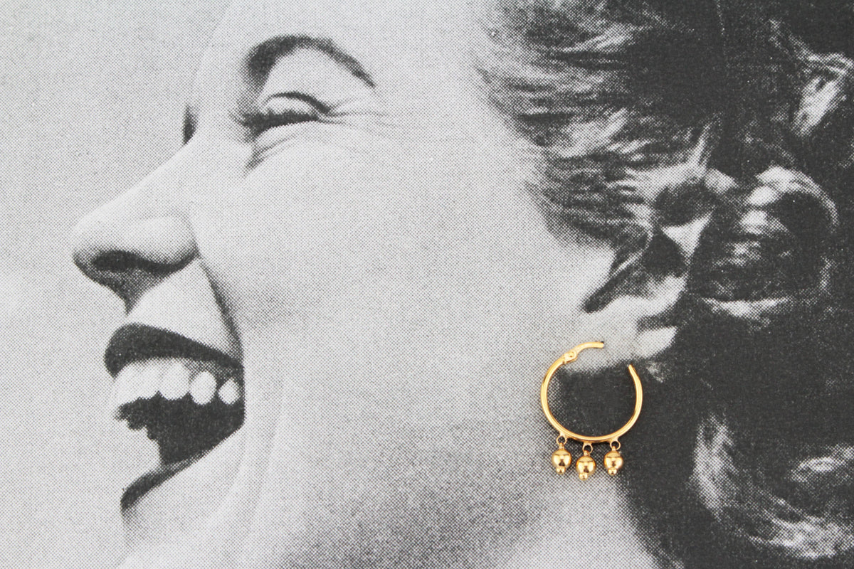 RETRO HOOP &amp; BEAD EARRINGS 9ct GOLD