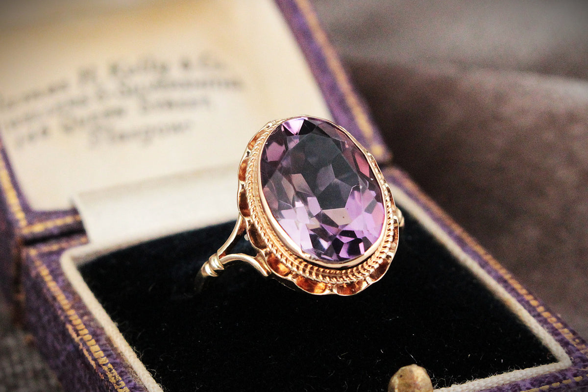 VINTAGE 1968 AMETHYST COCKTAIL RING 9ct GOLD