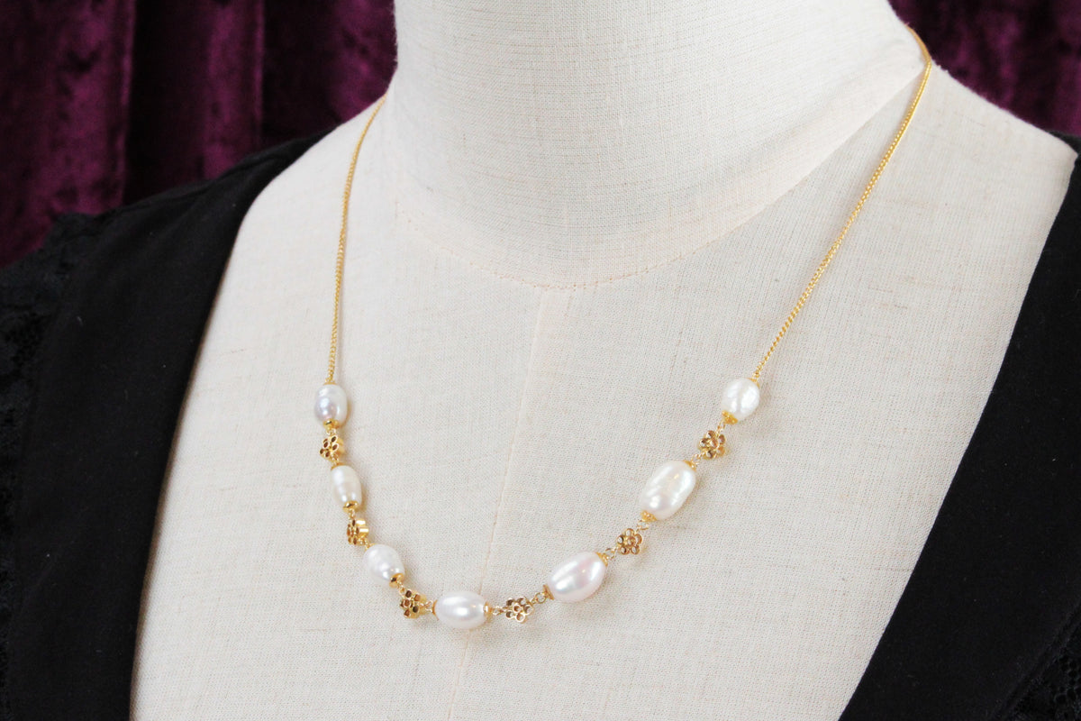 VINTAGE BAROQUE PEARL NECKLACE 14ct GOLD