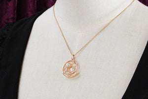 ANTIQUE ART NOUVEAU DIAMOND & PEARL PENDANT 10ct ROSE GOLD