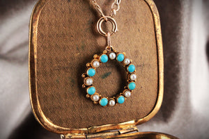 ANTIQUE VICTORIAN TURQUOISE & PEARL PENDANT 18ct GOLD