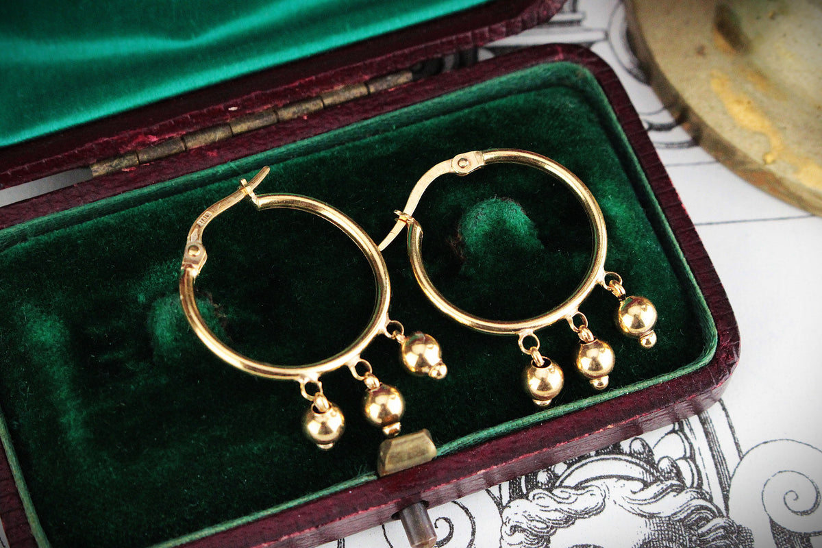 RETRO HOOP &amp; BEAD EARRINGS 9ct GOLD