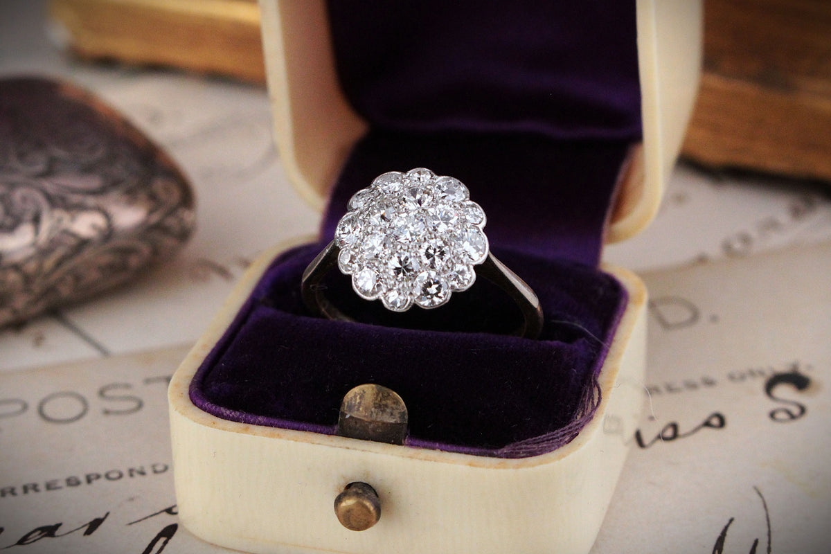 ANTIQUE c1920 1ct DIAMOND CLUSTER RING 18ct GOLD &amp; PLATINUM