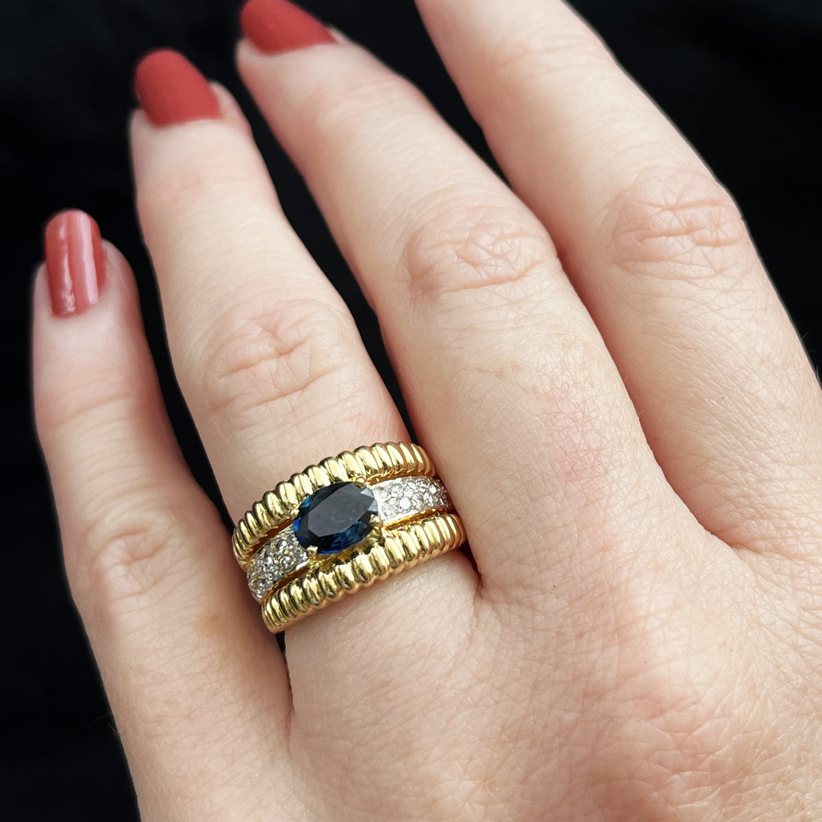 VINTAGE 1.27ct PARTI SAPPHIRE &amp; DIAMOND RING 18ct GOLD