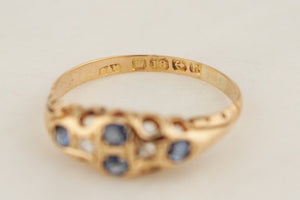 ANTIQUE EDWARDIAN 1907 CEYLON SAPPHIRE & DIAMOND RING 18ct YELLOW GOLD