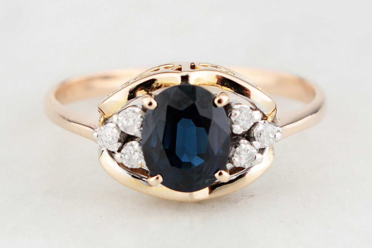 VINTAGE ESTATE SAPPHIRE & DIAMOND RING 18ct GOLD
