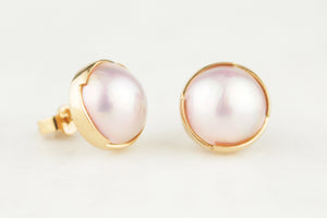 VINTAGE ESTATE HANDCRAFTED PINK MABE PEARLS 14ct YELLOW GOLD