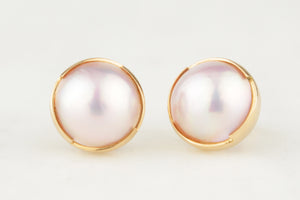 VINTAGE ESTATE HANDCRAFTED PINK MABE PEARLS 14ct YELLOW GOLD