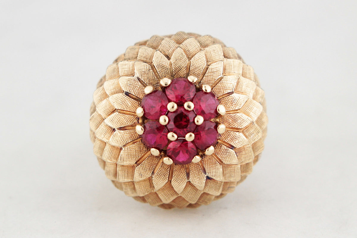 VINTAGE 1940s RUBY COCKTAIL RING 14ct GOLD