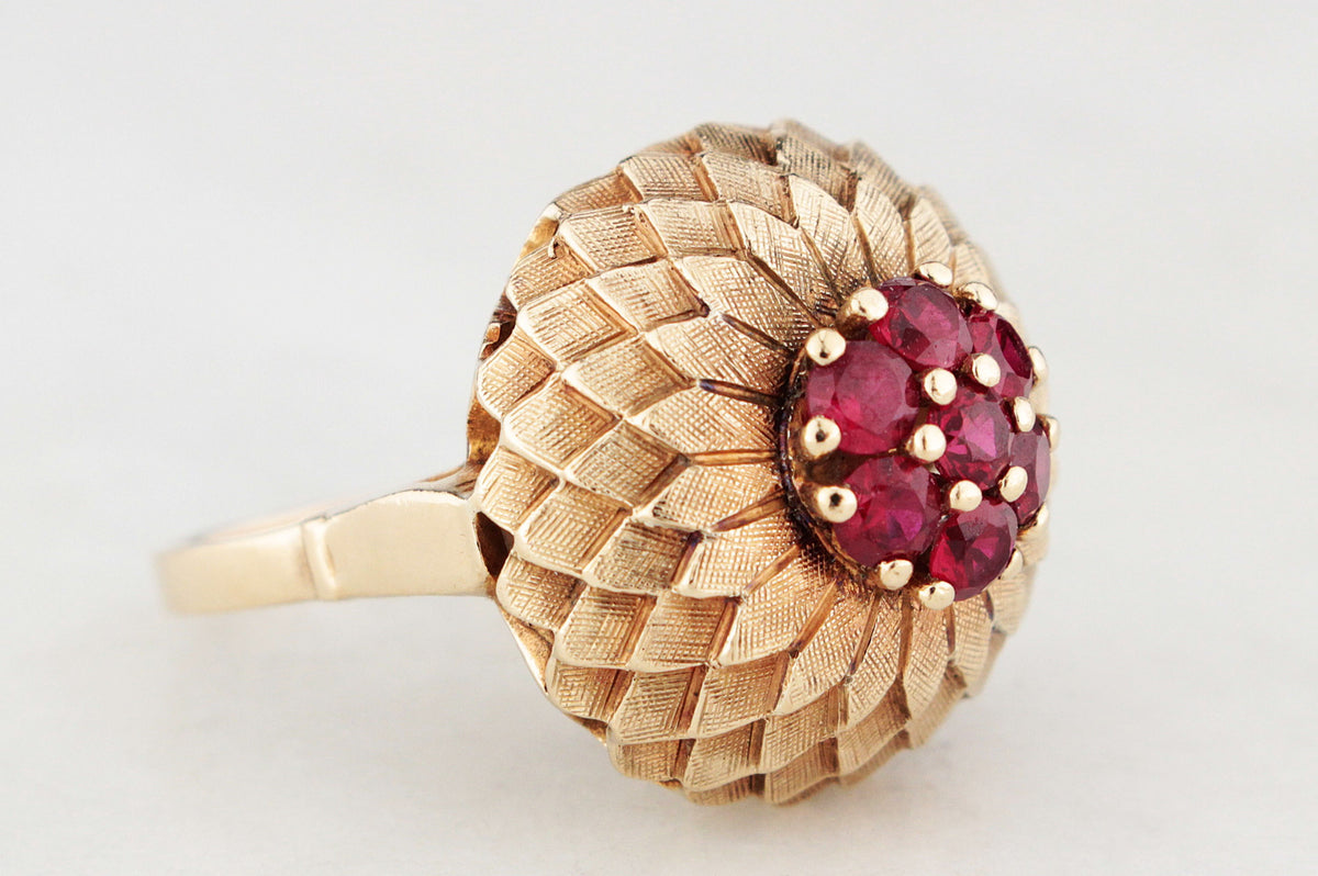 VINTAGE 1940s RUBY COCKTAIL RING 14ct GOLD