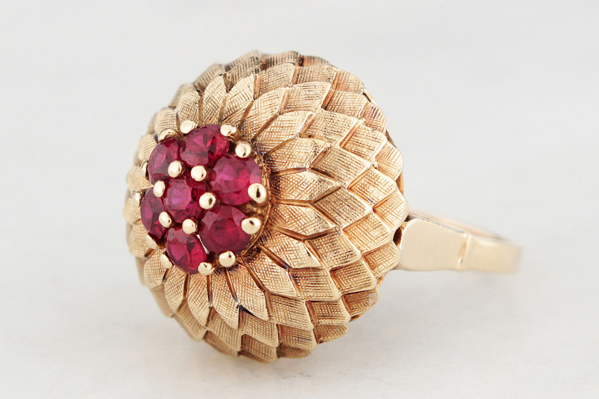 VINTAGE 1940s RUBY COCKTAIL RING 14ct GOLD