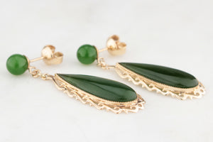 VINTAGE NEPHRITE JADE EARRINGS 14ct GOLD