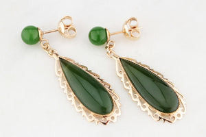 VINTAGE NEPHRITE JADE EARRINGS 14ct GOLD
