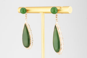 VINTAGE NEPHRITE JADE EARRINGS 14ct GOLD