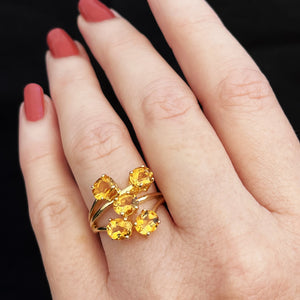 VINTAGE CITRINE CLUSTER COCKTAIL RING 14ct GOLD