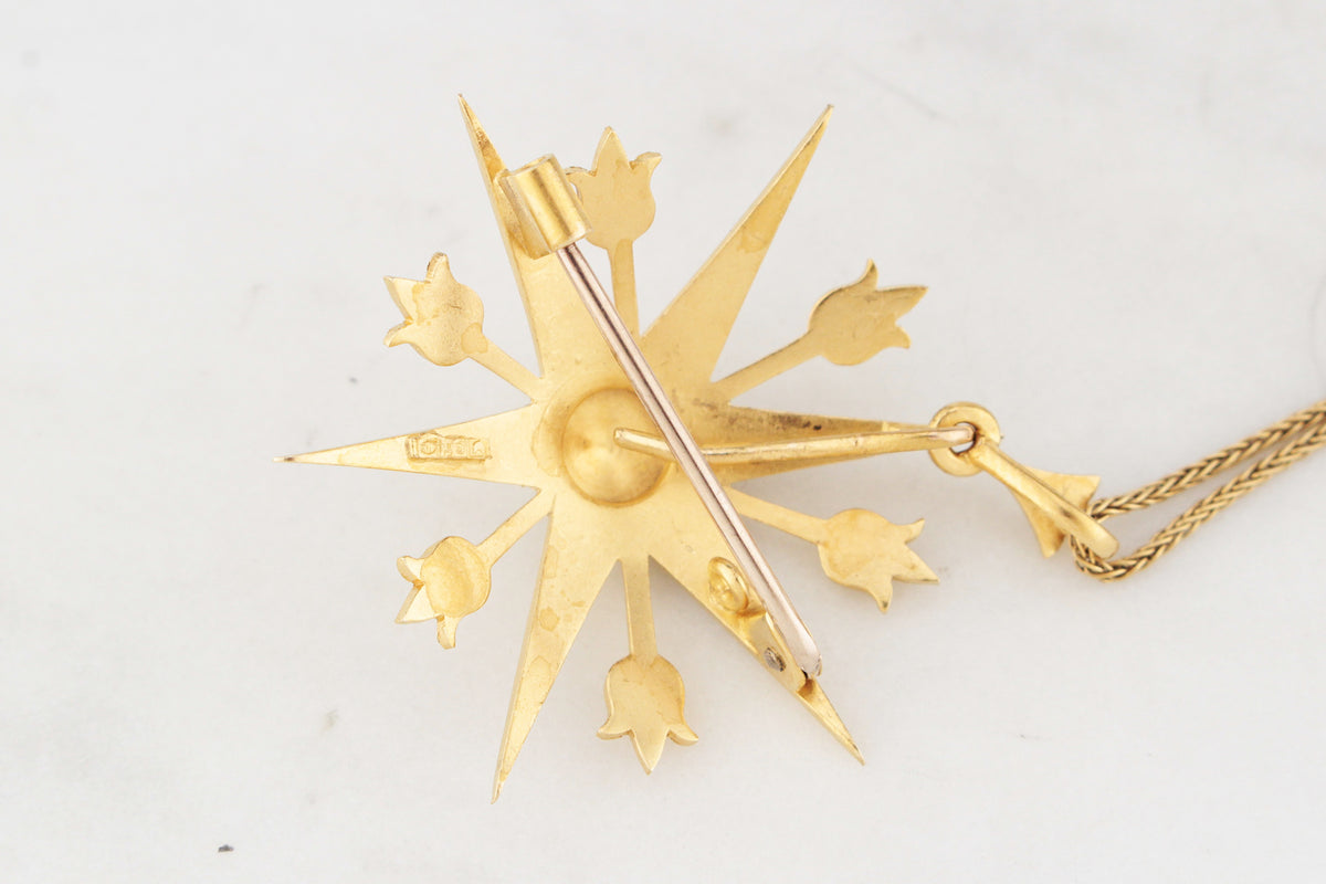 ANTIQUE AUSTRALIAN SEED PEARL STARBURST PENDANT/BROOCH 15ct GOLD