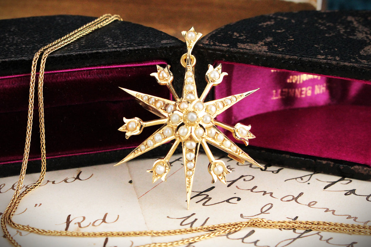 ANTIQUE AUSTRALIAN SEED PEARL STARBURST PENDANT/BROOCH 15ct GOLD