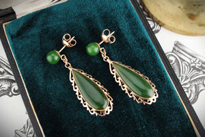 VINTAGE NEPHRITE JADE EARRINGS 14ct GOLD