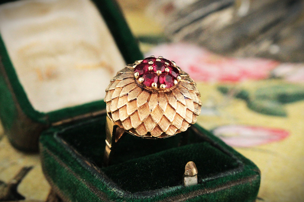 VINTAGE 1940s RUBY COCKTAIL RING 14ct GOLD
