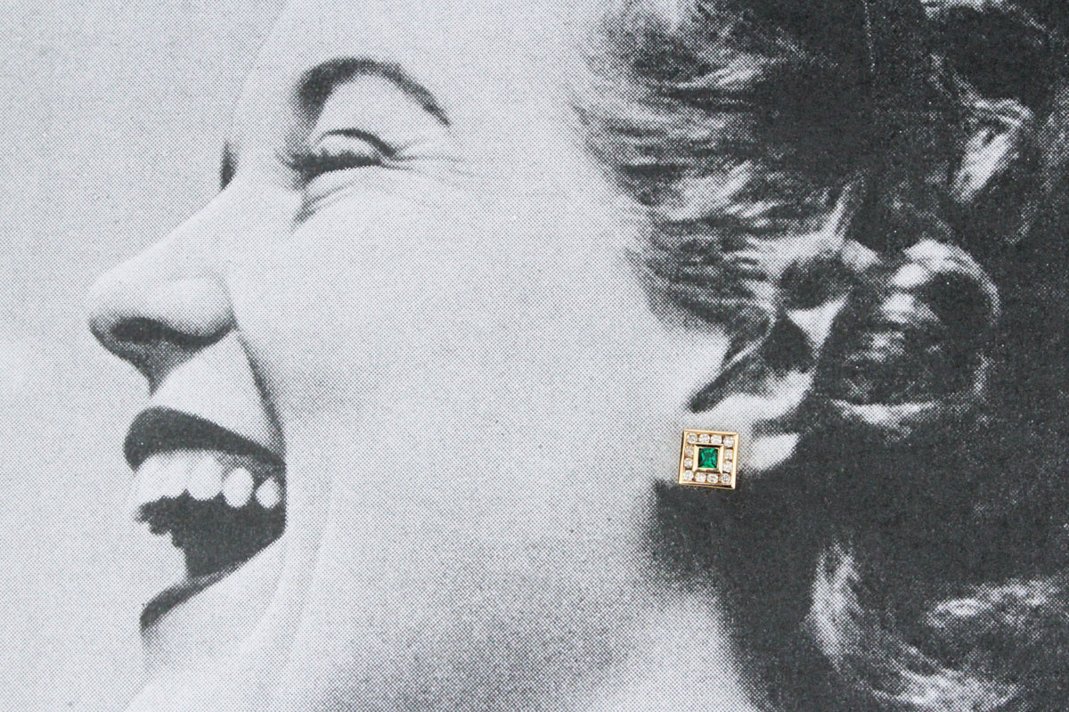 CONTEMPORARY EMERALD &amp; DIAMOND EARRINGS 9ct GOLD